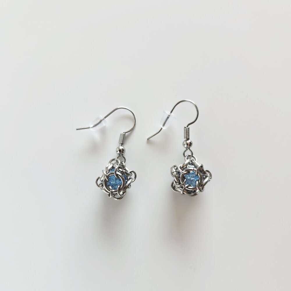Ice blue quartz and silver ball earrings - Picture 8 of 9